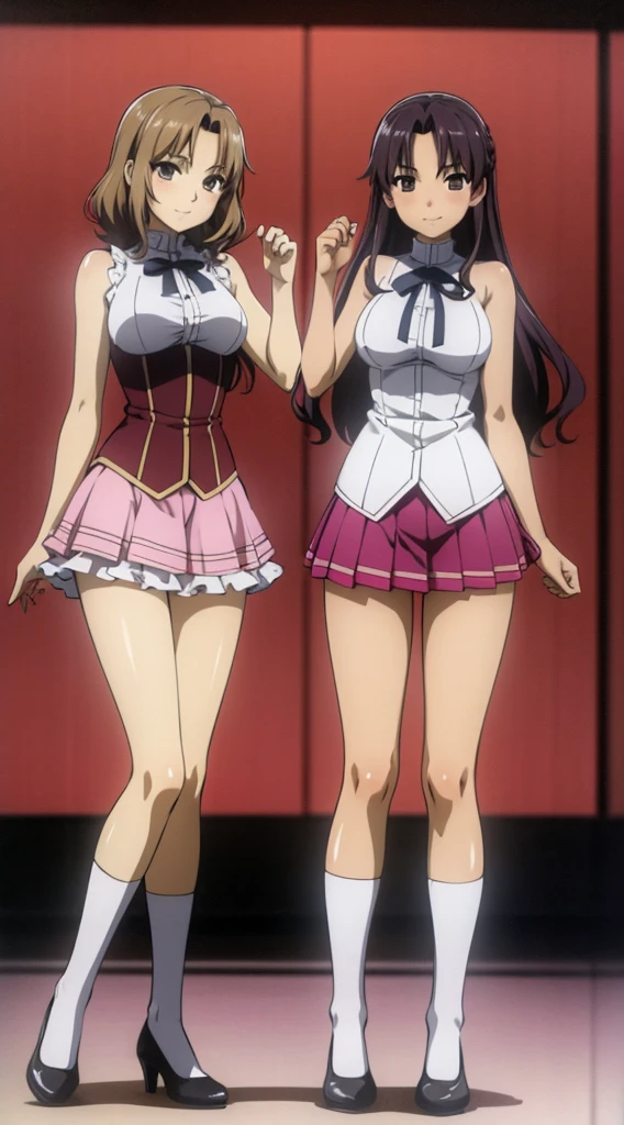 Best Quality, masutepiece, 超A high resolution, (Photorealistic: )2D official style cel animation、In front of the station、amagami High school students、in school uniform、Unbutton your shirt、pink lace brassiere、Skirt combing、Pink Lace Panties A dark-haired teats Boobs Exposure