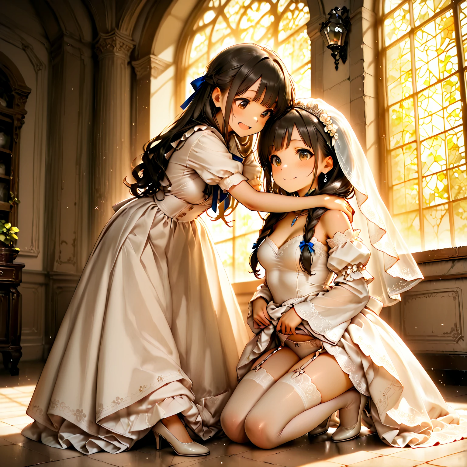 hight resolution, top-quality, ultra-quality, The ultra-detailliert, lighting like a movie、full of sweat、Wearing sweat、(((((sexy precure wedding)))))、、、(My whole body is sweaty、after sex、show off your pussy、not wearing underwear、accurate anatomy、beautiful nipples、protest、angry face、blush、)、Obscene atmosphere、Front Camera Angle