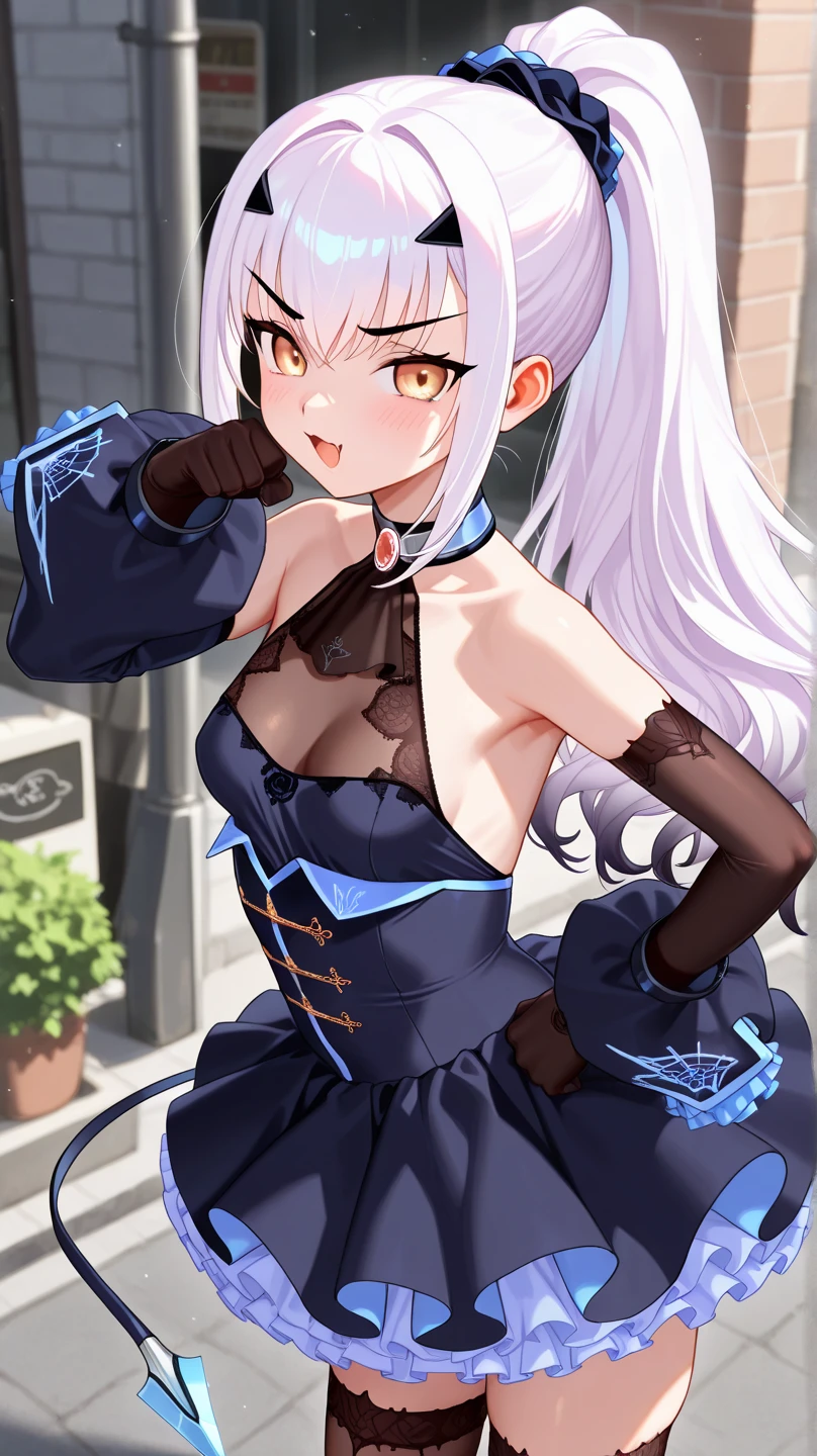 floral background, corruption, empty eyes, half-closed eyes, evil smile, no pupils, crazy smile, 1girl, mejiro mcqueen, horse ears, solo, long hair, flower, dress, tiara, white dress, gloves, long sleeves, choker, green eyes, mascara, makeup, white gloves, black bow, black flower, wavy hair, bow, jewelry, looking at viewer, white background, collarbone, puffy sleeves, silver accessories, upper body, parted bangs, very long hair, blue dress, frills, bangs, closed mouth, detailed eyes, gleaming skin, shiny glossy skin