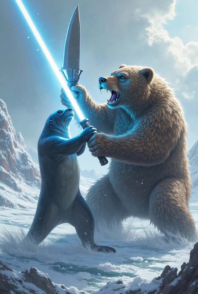 star wars jedi boy with two lightsabers, one purple and the other white lightsaber in a fight against a woman sid