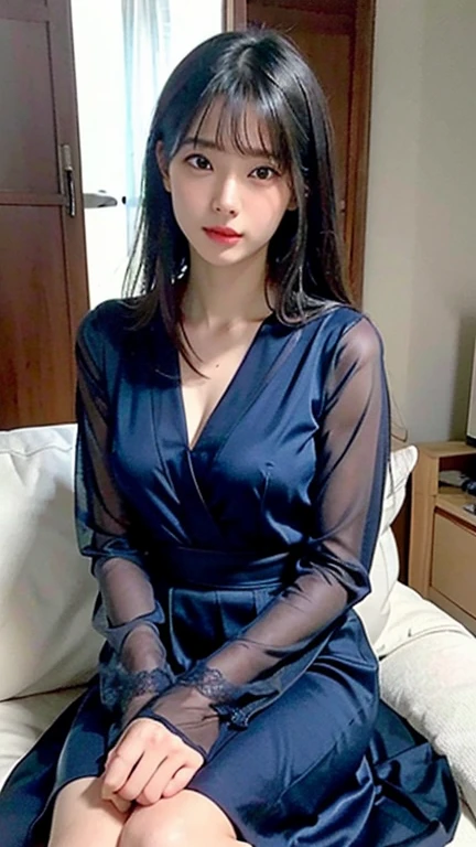 araffed woman in a blue jacket sitting on a chair, Wearing Blue Cheongsam, in a blue qipao, wearing blue jacket, 派手なwearing a jacket, blue jacket, wearing a blue jacket, blue clothes, wearing a plastic blue dress, satin, blue skintight closed longcoat, jacket over naked torso, wearing a jacket, pale blue clothes