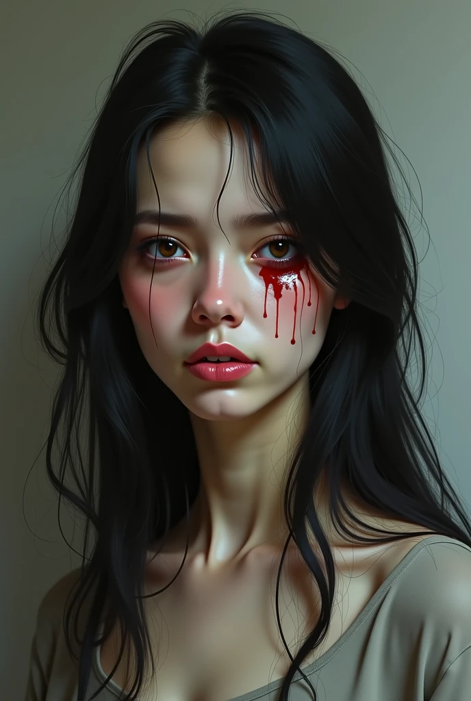 breathtaking oil painting, full body, ((best quality)), ((masterpiece)), (detailed), perfect face, asian vampire, dramatic angle, extreme angle shot, blood, ((horror)), pale skin, horroristic background, asian mystic, photorealistic oil painting, by charlie bowater, fine details, by wlop, trending on artstation, very detailed