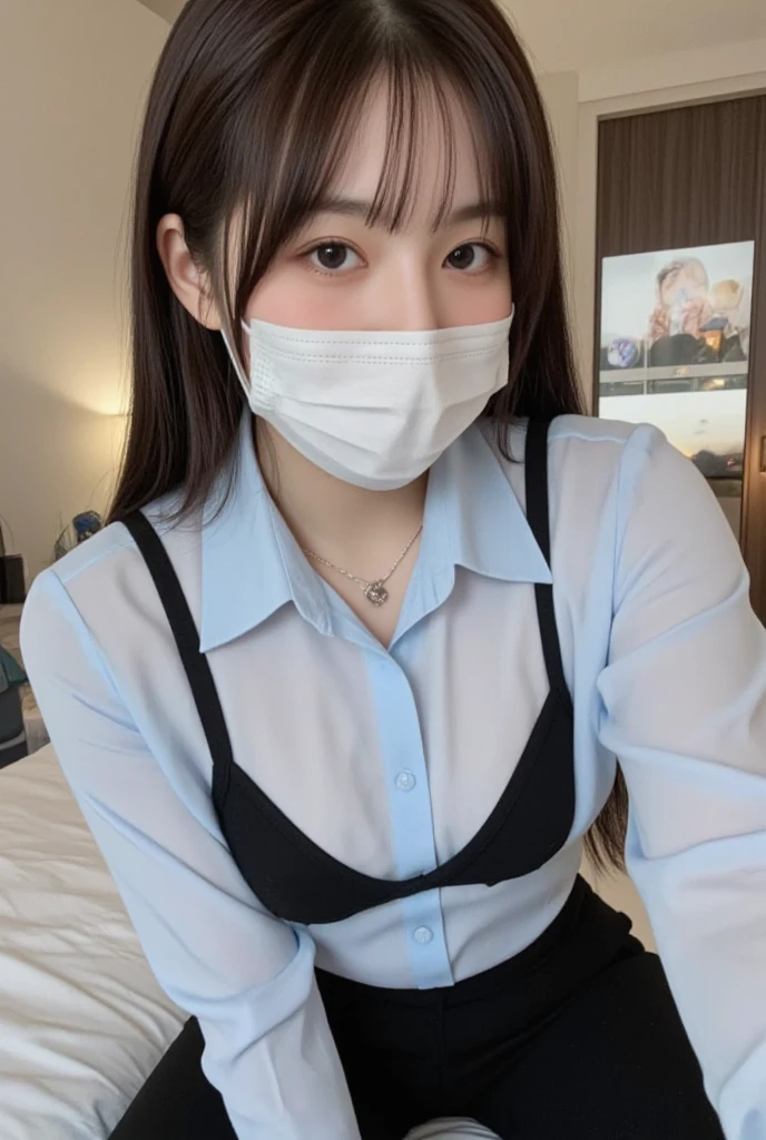 Cute blouse、Chest opening、Real Beauty、M-shaped legs、Face masks