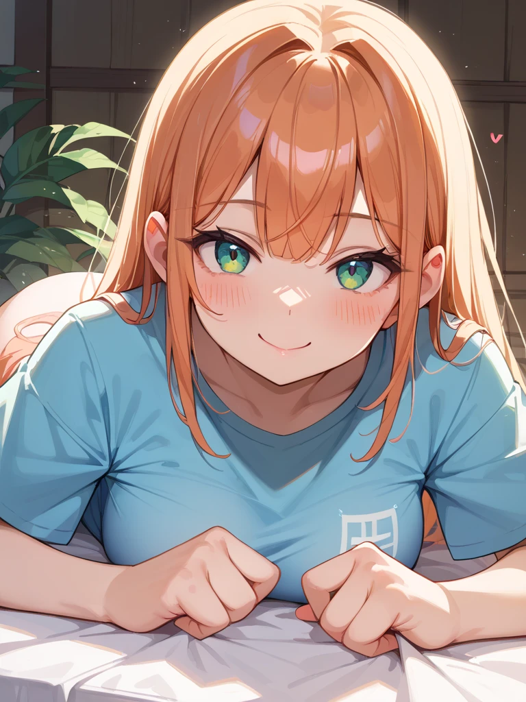 itsukinakano, itsuki nakano, bangs, blue eyes, hair between eyes, Ahoge, redhead, sleeping girl，smile，Bedroom， windows，Romantic morning sun，Extreme sunshine,morning,sun,sitting on the bed,Open T-shirt,Black string underwear,messy hair,wake up,good morning,
break indoors, Bedroom,
break (masterpiece:1.2), highest quality, High resolution, unity 8k wallpaper, (shape:0.8), (fine and beautiful eyes:1.6), highly detailed face, perfect lighting, Very detailed CG, (perfect hands, perfect anatomy),