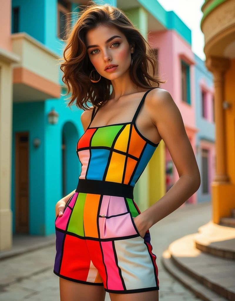 (extremely detailed, image of 1girl supermodel asassin in short skirt, Best quality), natural light, dynamic, bright colours, Bright sunlight, bright colours, serene very beautiful face, calm, crystal clear skin Stunningly correct body anatomy, masterpiece of anatomy. Stunningly anatomically correct body symmetry. Photography best highest quality. Meticulousness to detail, photo realism 100%. Stunningly highest photograph quality. Masterfully detailed fashion model. Attention and meticulousness to detail structures of skin to stunningly beautiful face with small nose. Attention and meticulousness to fine detail to hand fingers. Stunningly intricate detailing, the best quality of difficult photo realistic image.