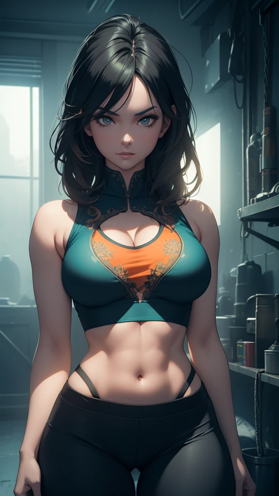 looking away　Undressing　Underwear black orange　gym　Run with dance　Sheer　paler　Underwear Line　Sujiman　Sheer nipples　perspiring　wetted skin　traning　full-face blush