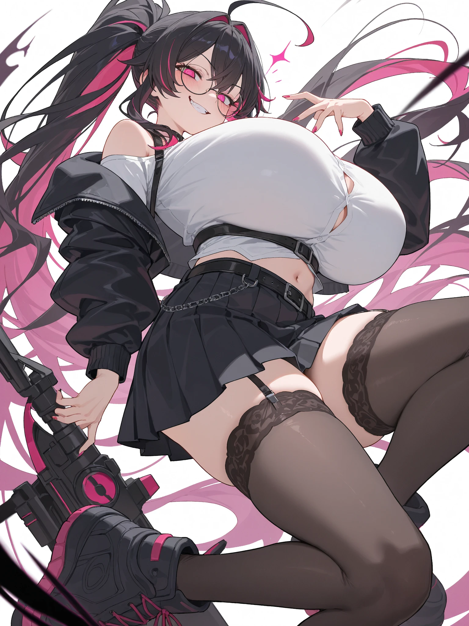 (Magazine Cover:1.8)、((From below:1.2))、(Squat down and show off your crotch)、(Dynamic Pose:1.1), pretty 1girl, top-quality、The ultra -The high-definition、hight resolution、extremely details CG、8K Unit Wallpapers、17 age、Beautiful detailed eyes,pigtail hair、(((Black corset、Nurse Cap、Black and purple satin underwear、 Black legwear)))、(a wet body:1.4)、(Shiny body,:1.6)、 Sweat,be shy、(Ahegao:1.5)、(Stick out your tongue and drool)、full of shyness、