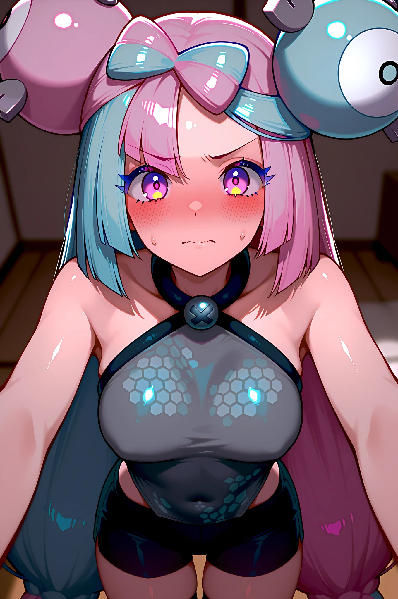 absurdres, highres, ultra detailed, shalltear, gray hair, red eyes, bonnet, hair bow, ponytail, anime, hdr, soft light, ((best quality)), ((masterpiece)), (detailed), SHALLTEAR, fang out, ponytail, very long hair,hair bow , angry, open mouth, fang, girl, solo, white background, anime coloring, , nude, navel, legs, nipples, scared, angry, looking up, pussy, green eyes, nude, armpits, legs, red eyes, looking up, head up, from bellow, panic, scared, screaming,