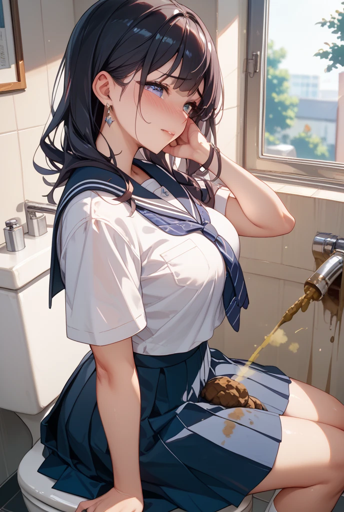 (masterpiece, best quality:1.2), in the bathtub, school girls , school girls outfit, tight shirt ,  wet clothes, soaked, wet hair, wet skin, translucent, glistening with oil ,  dishevelled , skirt dark red , plaid skirt , pleated skirt , Tight shirt , white Shirt , school girl , red knot , red bow , school ,  big breasts , big tits , vomiting beer from mouth flowing down stained her shirt , vomiting beer from mouth flowing down her shirt , Puked up flowing , vomiting beer from mouth pour down stained her shirt