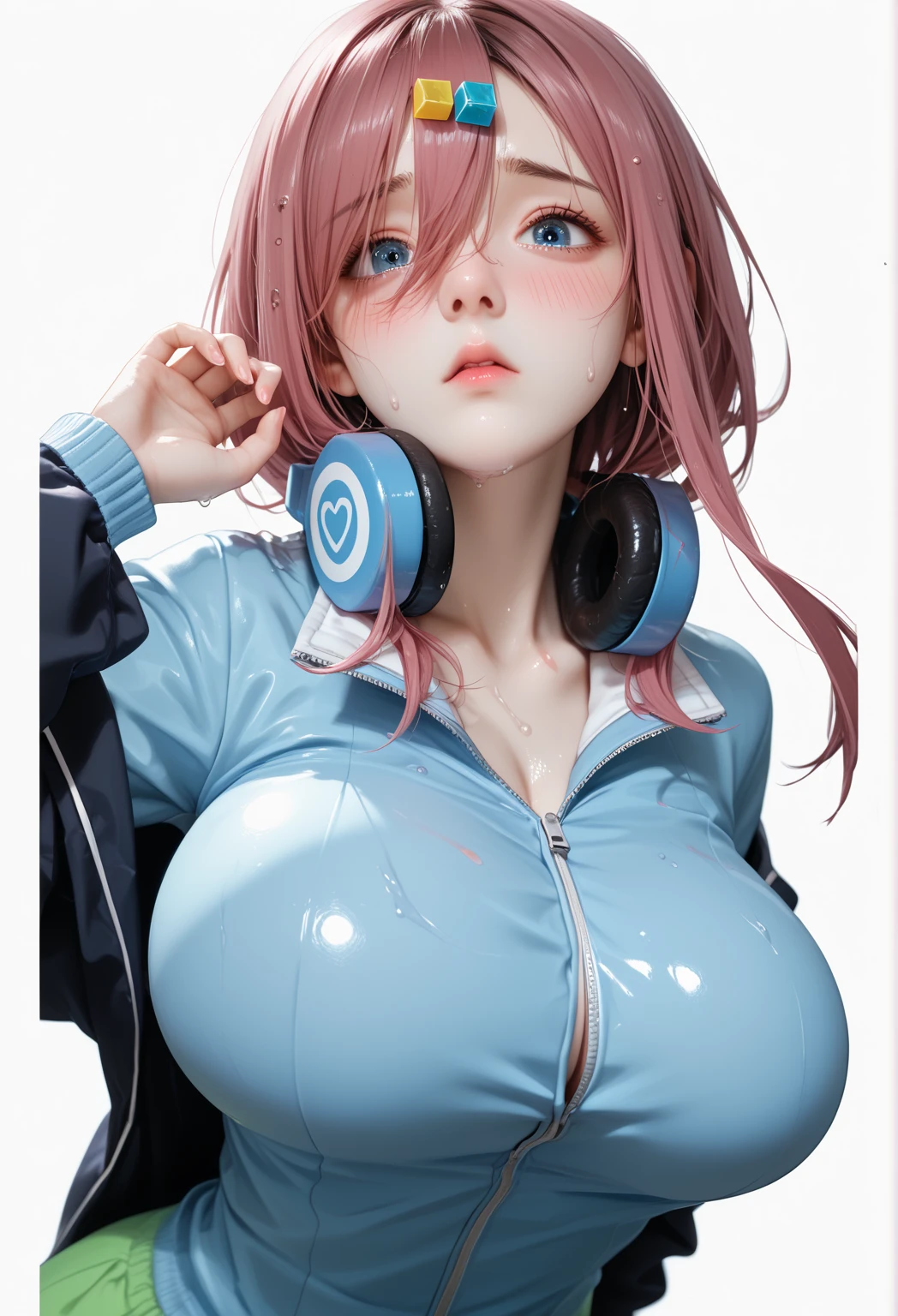 A close-up of a person wearing a mask and pink hair, Oppai cyberpunk, Chica de anime cyberpunk, Pelo rosa de cola doble y ojos cian, biomechanical oppai, Chica femenina de anime cyberpunk, Anime hiperrealista, Render fotorrealista de Anime Girl, Chica de anime cyberpunk con sudadera con capucha, seductora chica de anime, Ross Tran 8 K, Arte digital cyberpunk anime