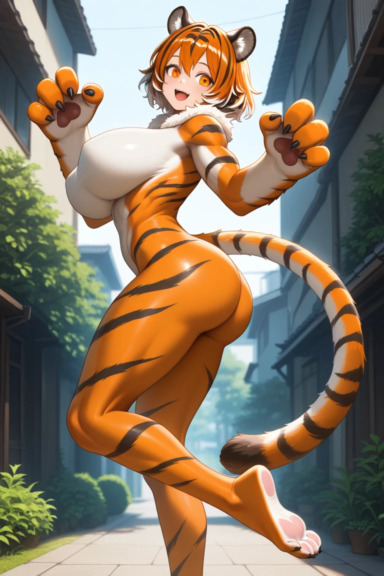 a close up of a woman in a tiger costume posing, cutesexyrobutts, anime character; full body art, attractive cat girl, cosplay, ((tiger)), thicc, extremely detailed artgerm, amouranth, anime catgirl, cat girl, catgirl, full-cosplay, better known as amouranth, anthropomorphic tiger (Calca Bessarez - Overlord)