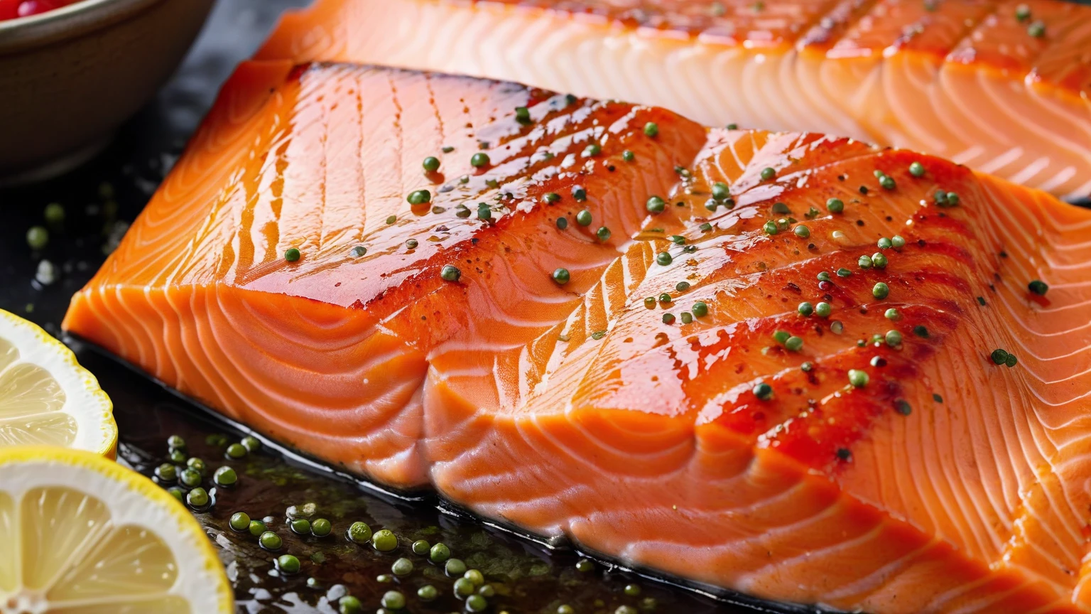 11:21 จัตุรงษ สมาคมกรุงเทพ Prompt : A tantalizing close-up of a perfectly seared salmon fillet, glistening with a honey glaze, captured with a Canon EOS R5 and a 50mm f/1.2 lens at ISO 200, shutter speed 1/125s; the warm golden hues of the fish contrast beautifully against a vibrant green herb garnish, while soft, diffused natural light highlights the delicate textures of the flaky flesh, creating an inviting atmosphere that beckons food lovers of all ages to indulge in this culinary delight
11:21 จัตุรงษ สมาคมกรุงเทพ Prompt : In a vibrant, sunlit kitchen, succulent slices of marbled pork belly glisten with a tantalizing sheen, captured with a Canon EOS R5 paired with a 50mm f/1.2 lens at ISO 200, shutter speed 1/125s; the rich pinks and creamy whites of the meat contrast beautifully against a rustic wooden cutting board, while soft shadows dance around the edges, inviting viewers to savor the mouthwatering texture and flavor, making it an irresistible centerpiece for any restaurant advertisement
