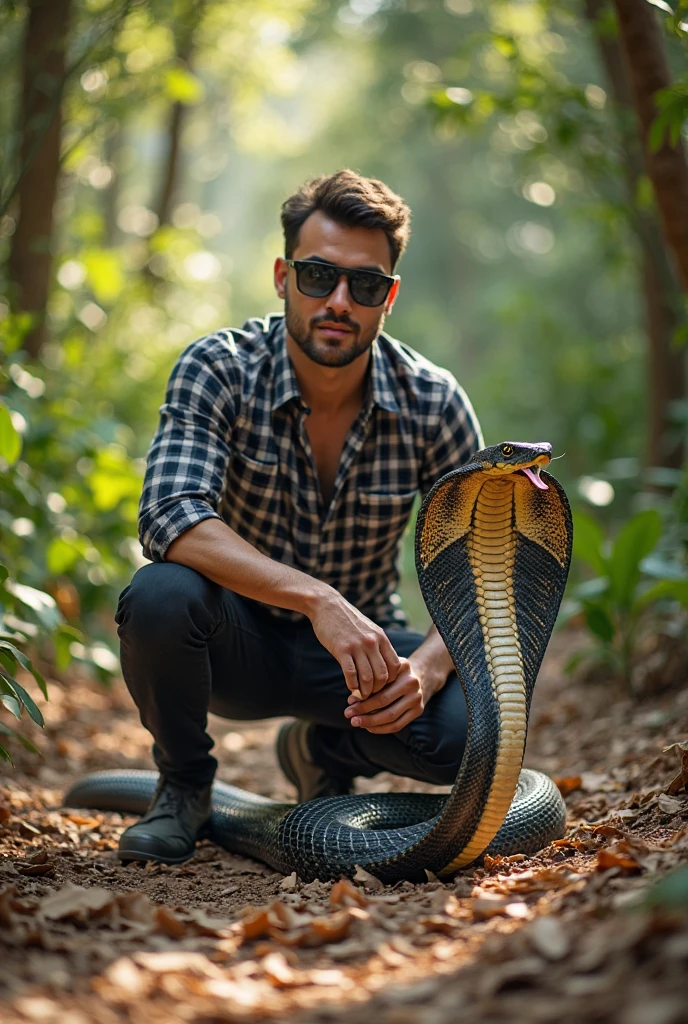 white guy standing up, holding a anaconda snake