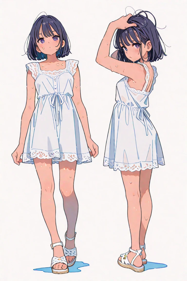 plusieurs vues, 1 fille de 10 ans, Serviette de bain, Pas de chaussures, Arrière-plan simple, fond blanc, tout le corps,