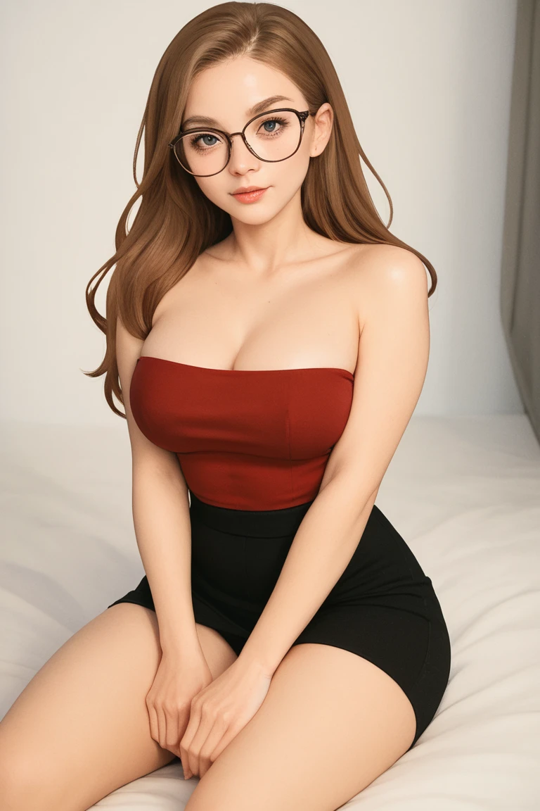((Highest quality、8k、masterpiece:1.3)), Upper Body, Sharp focus:1.2, Beautiful woman with perfect figure:1.4, Slim Abs:1.1, The background is a Western-style building, ((Shortcuts、Big Breasts:1.2)), (She is wearing a halter-neck bodycon dress with thick red stripes., Bursting Big , Soft big ass, Slim and toned waist, laugh with pride:1.2), Highly detailed face and skin texture, Detailed eyes, double eyelid, ((Rimless Glasses))