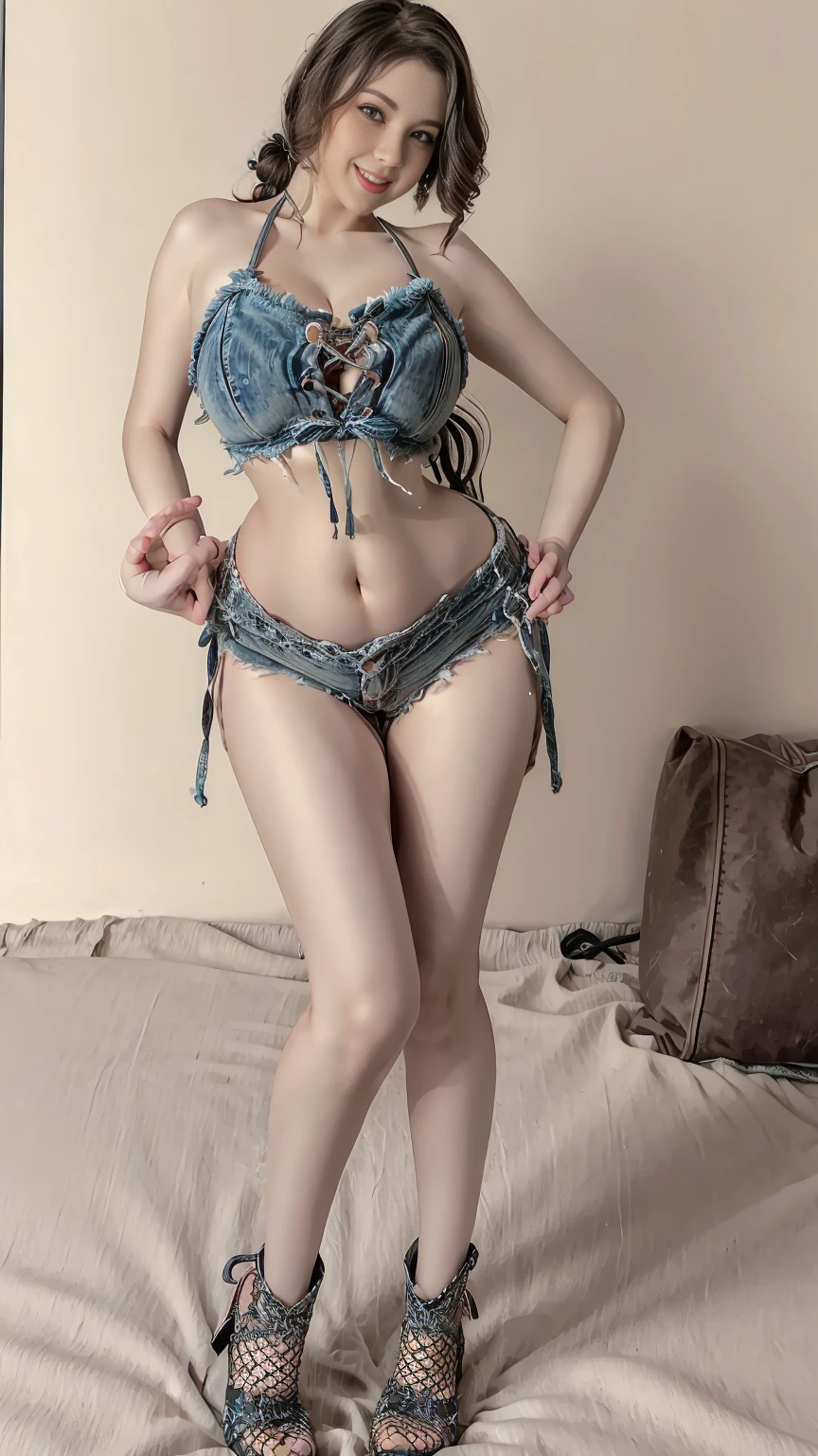 ((woman with tattoo on chest)), girl, Short white hair with bangs, Black strands of hair, Purple eyes, White T-shirt and panties, Pendant around the neck. Natural and beautiful standing posture, Crisp and realistic body detail. 超High resolution.Photorealistic:1.4,超High resolution. Realistic，High resolutionで, masterpiece, Highest quality, Very detailed, Better Shadows, Volumetric lighting), super high quality, High resolution, 8k, Ultra-Realistic Portraits , Photorealistic, Dynamic Lighting, Volumetric lighting, Very detailed顔,(NSFW:0.9),Large Breasts,Full Body Stand Posture,