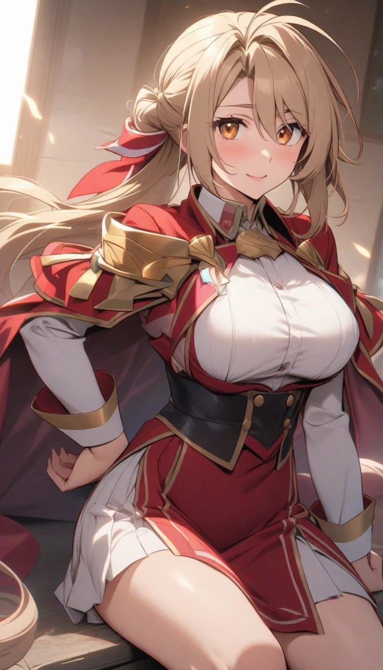 Beautiful dukeza with light brown hair, a beautiful dress from medieval times, beautiful . Cold look .