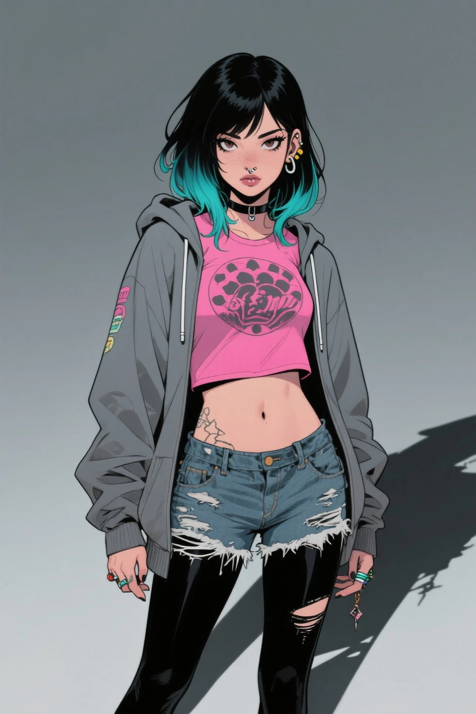 (best quality, highres), (vector image), (close-up), (anime), (young teenager girl), (colored hair), gloomy orgasm, (blush), (detailed black nylon stockings with garters:1.2), (denim shorts), (sporty top), (near quicksand bog), (blue), (sneakers), (fashion provocative):1.3, pulls herself on knees, red