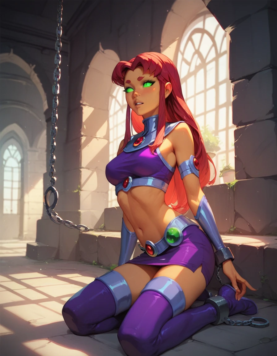 Ariana Grande as starfire orange skin, red hair NSFW, naked, standing, in a river, beautifull sunset, delicate, sweating, wet skin, wet hair