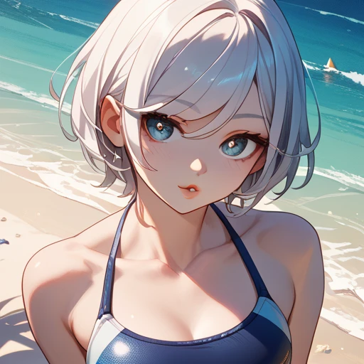 Masterpiece, highres, high quality, Detailed face, best quality,1girl, (miqote:1.1), cat ears, (pale skin:1.1), cat girl, (white hair), blue eyes, lips ajar, (field, outdoors:1.1), anthropomorphic, bangs, short hair, up close, suomi 80mm Sigma f/2.0,vivid light, blue hoodie, blue bikini, happy pose, blue hat, firework, dof, deph of field, by greg rutkowski, trending on artstation detailed, award winning illustration, hd, 4k, digital art, highly detailed, cinematic lighting, vibrant colors, in the style of noah bradley, Beksinski, realistic, realism, face focus