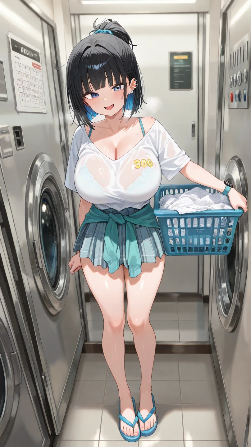 sajouayaka, black hair, short hair, Blue eyes , large breasts, , , empty eyes , large breasts, nipple, , Peeing, lactation, projectile lactation, Electrical appliance shop, frozen, Wet, crying ,, Naked, , (1girl) ,独奏