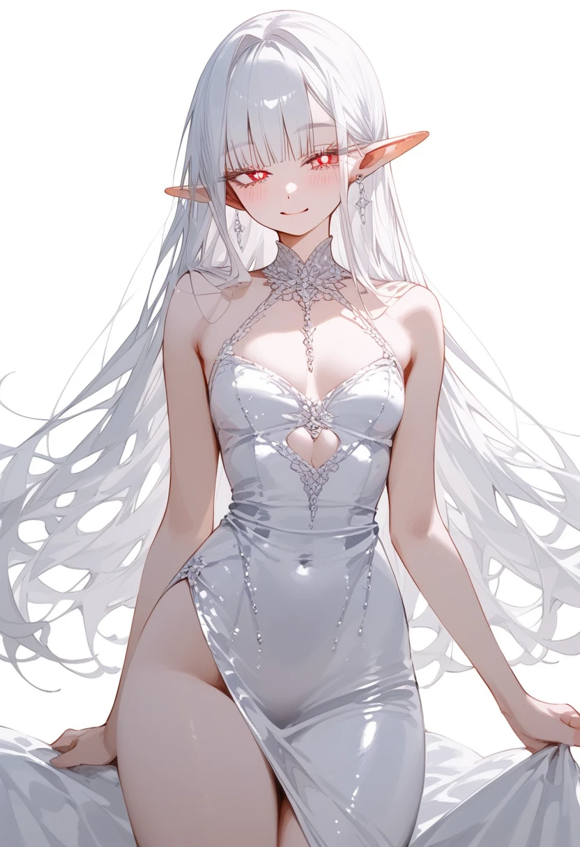 Paya, (masterpiece:1.1), (best quality:1.1), 1girl, Real light and shadow, anime face, 4k, 8k, wallpaper,epic, detail texture, Paya, elf ears, pointy ears, White hair, (blue eyes:1.5), ((((white hair:1.35, long hair)))),intricate eyes,beautiful detailed eyes, (symmetrical eyes,big eyes:1.5,(((lustrous skin:1.5,bright skin: 1.5,skin tanned,shiny skin,very shiny skin,shiny body,plastic glitter skin,exaggerated shiny skin,illuminated skin))),(detailed body,(detailed face)), cute, erotic,daring, jersey, number zero, basketball uniform, blue shorts, orange trim, shirt tucked in, from behind, tired, parted lips, looking at viewer, room, wooden wall, wooden floor, (Beautiful, small Breasts:1.2), natural breasts, best quality, masterpiece, very aesthetic, dress, jewelry, flower, wedding dress, veil, necklace, elbow gloves, smile, looking at viewer, (dynamic pose:1.0),happy,smile,(centered,scale to fit dimensions,Rule of thirds), highres,sharp focus,(ultra detailed,extremely detailed),(photorealistic artwork:1.37),(extremely detailed CG unity 8k wallpaper),(((vibrant colors,vibrant theme))),(intricate),(masterpiece),(best quality),