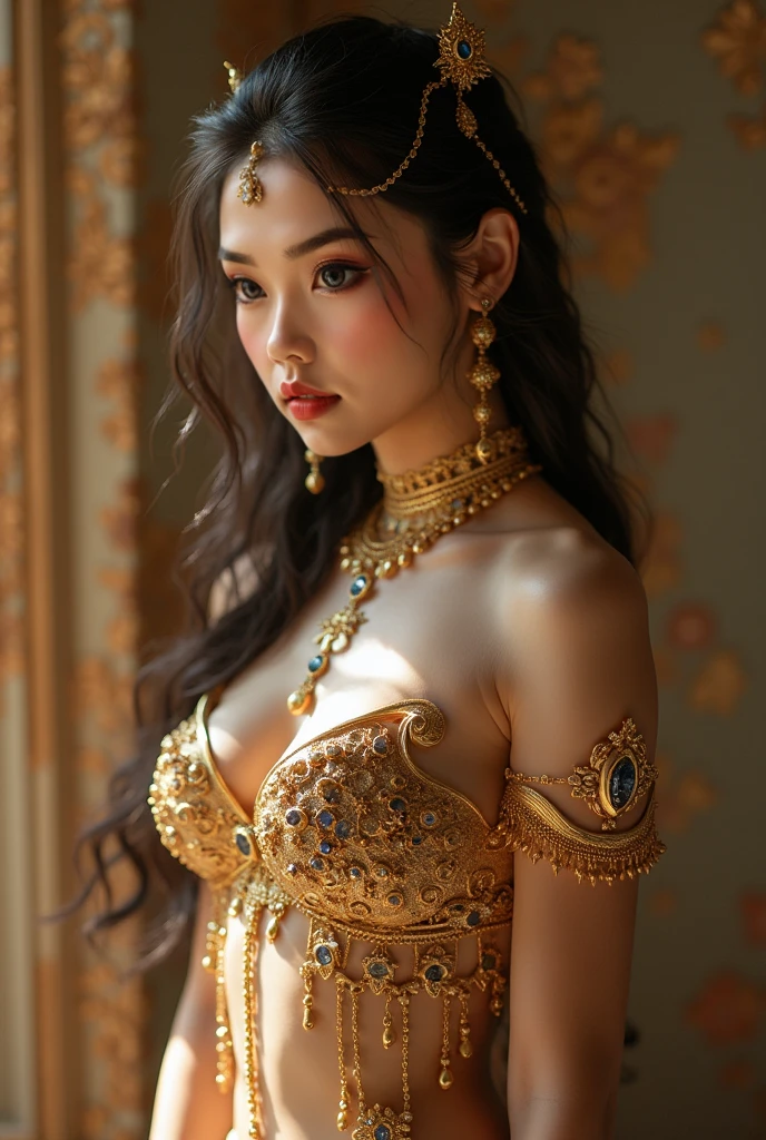 1 girl, Indonesian beauty, wavy black hair, medium hair, fashion hair, brown eyes, smaller head, slim body, realistic, masterpiece, ultra HD, raw photos, detailed face, detailed skin texture