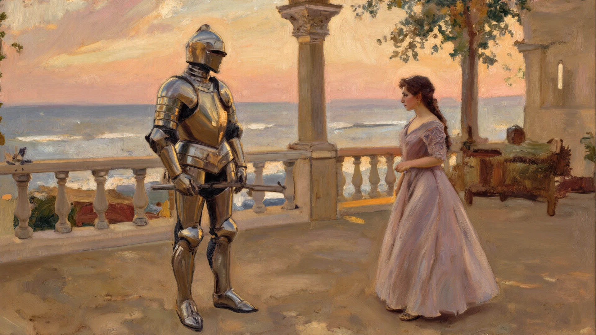 masterpiece, (detailed, highres, best quality), white sundress, 1boy, <lora:sppenitentOne-08:1>, penitentonedef, helmet, stone face, faceless, waterpark, river, from side, male ballerina outfit, leotard