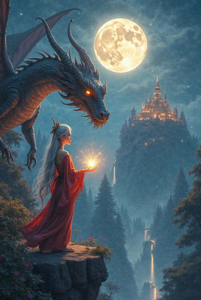 An image of a woman and a dragon sitting on the wall, detailed fantasy art, Fantasy art Behance, fantasy illustrations, Realistic fantasy illustration, epic fantasy illustration, Detailed fantasy illustration, Fantasy art style, fantasy style art, Epic fantasy art style, Epic fantasy digital art style, Epic fantasy style art, detailed fantasy digital art, Epic fantasy art style HD