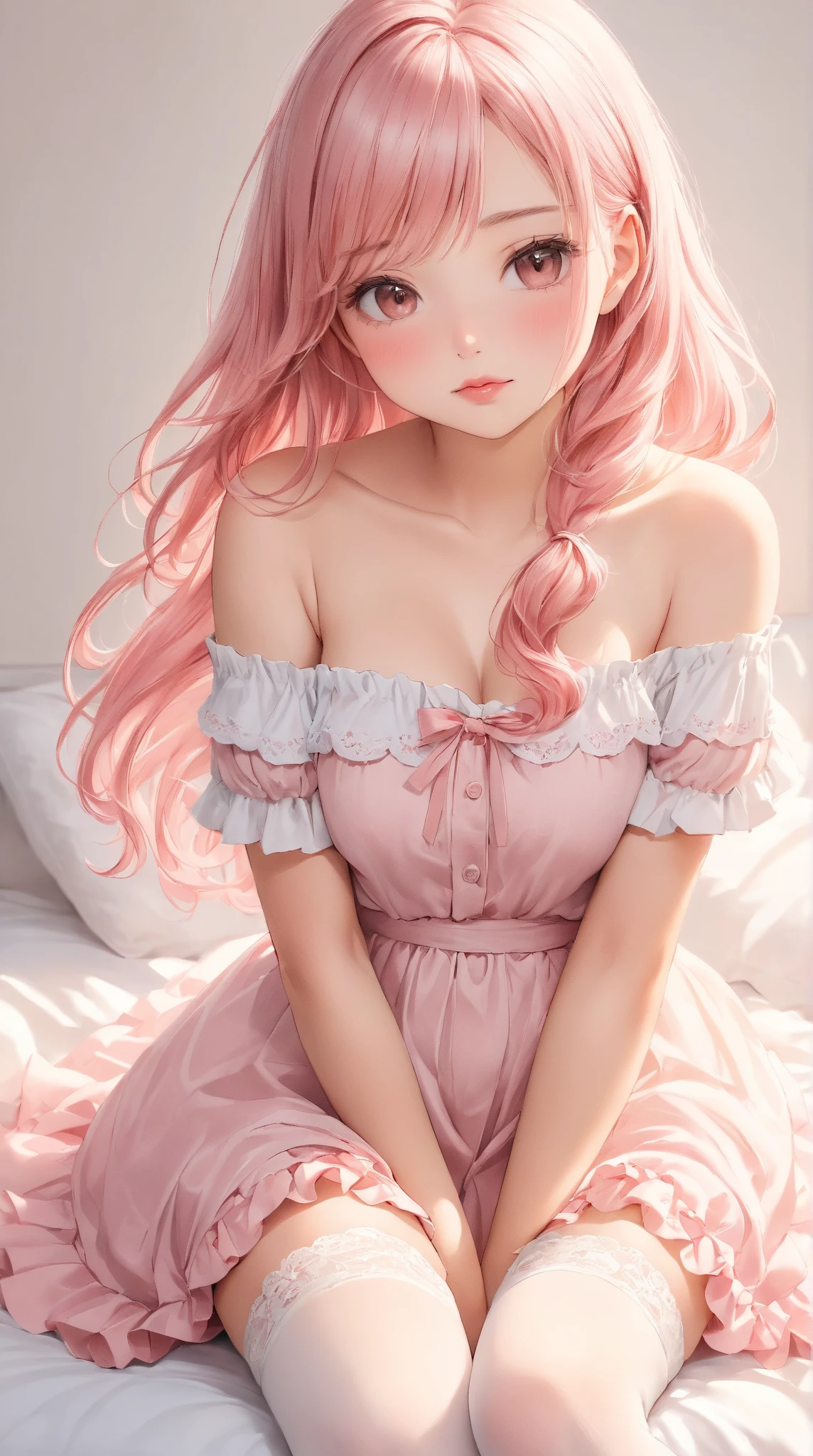 Light blue and red color scheme,pink nipple,little body,Petite,White curly hair, high detail, best quality, supper detail, pink pussy , dark background, 5/6 body, hair over nipple, open legs, sleeping dress