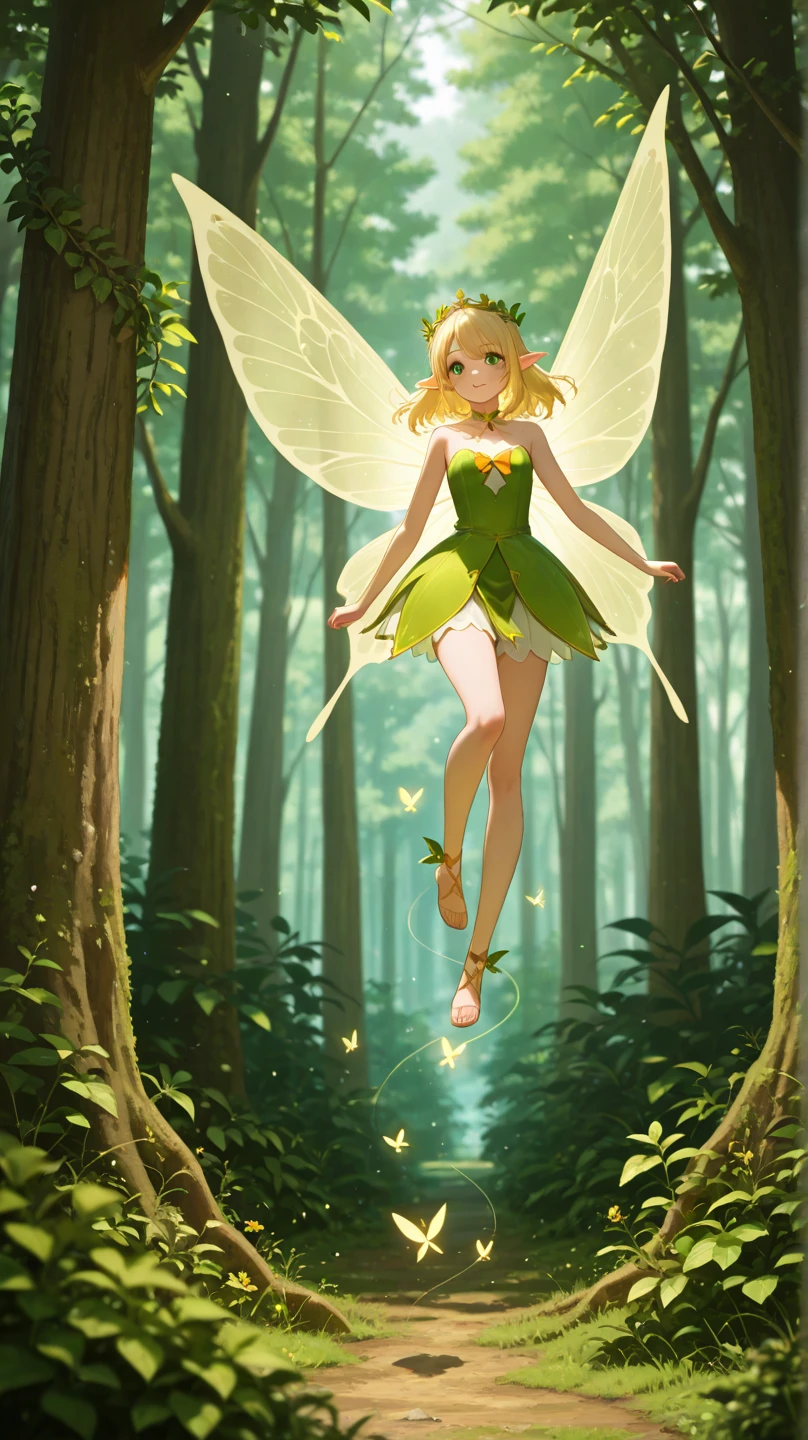 Forest Fairy,Mysterious, small and cute,wood々In the thick forest,光に包まれた幾人もの妖精がwoodの枝に座っている,Flying high and high,Barefoot,Running,Mysterious Mysterious,Vibrant wildflowers blooming in the forest,Fantasy,Exquisite atmosphere,Masterpiece,Highest quality,Detailed anime art,Digital Art,