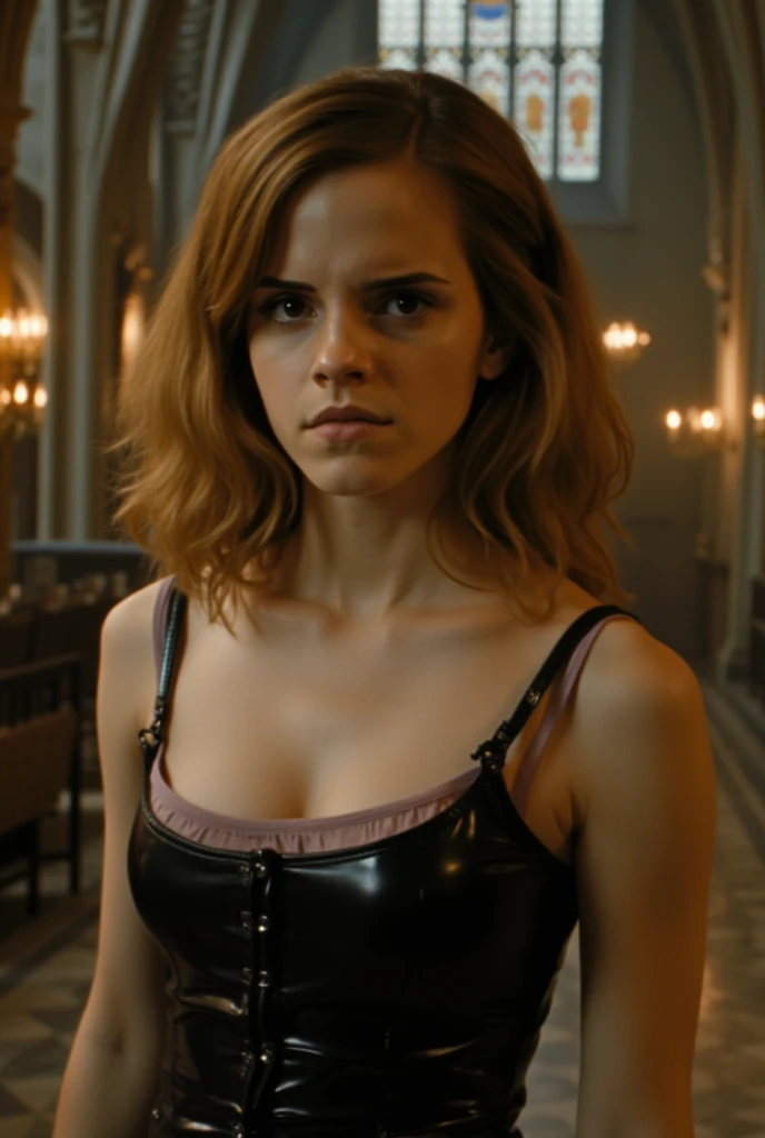 Emma Watson, (best quality,4k,8k,highres,masterpiece:1.2),ultra-detailed,(realistic,photorealistic,photo-realistic:1.37),woman in yellow jumpsuit in sewer,cinematic photography,35mm film,bokeh,professional,beautiful detailed eyes,beautiful detailed lips,extremely detailed eyes and face,longeyelashes,dark moody lighting,dramatic shadows,dramatic lighting,gritty,grunge,urban environment,cyberpunk,neon lights
