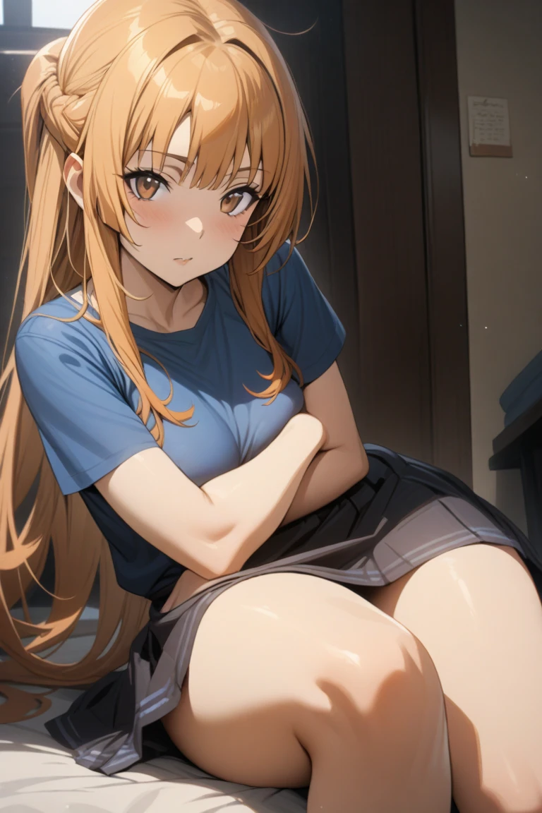 8k, A masterpiece of softcore pornography shot by Kishin Shinoyama, Bast quality,big, RAW Photos, (Ultra-thin contour lines), (1 girl), iori minase, Idol Master, Dark brown eyes, Highlight Eye, Dark brown hair, Disheveled Hair, Professional Lighting, (Glowing Skin: 1.2), shiny big, ((Highest quality)), Sharp focus: 1.2, Highly detailed face and skin texture, fine grain, Perfect Face, Perfect body, Blur Art, CG, background, milk, in front (13 years old, Cool and beautiful girl face), wear ((one piece)), thigh), blush, (Porn Cosplayer), (Pussy、Pussy、Insertion of foreign body into vagina)、((Toys wriggling inside the vagina)), Gravure idol bed in, She pulled up her skirt to avoid the heat.., Browsing Caution,
