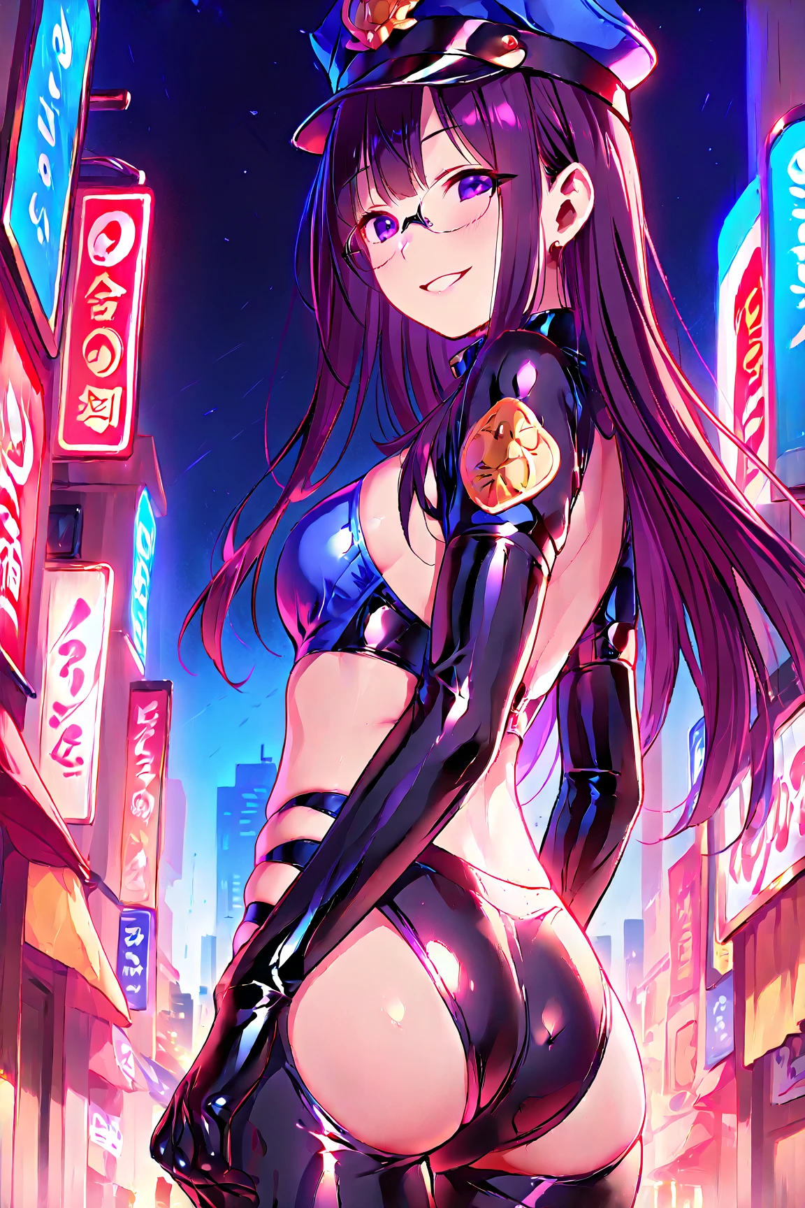 Night city、Jumping、Vibrant poses、Colossal tits、Big round、wide boobs、gargantuan butt、Big round buttocks、Upturned buttocks、spark of light、evil smile、Provocative facial expressions、、rubbersuit、The upper body is exposed、lower body exposure、Multiple people、a blond、Pink hair、Black hair、、glowing heart tattoo、Eye highlights are gone、Evil Organizations、Phantom Thieves、Pubic hair shows through