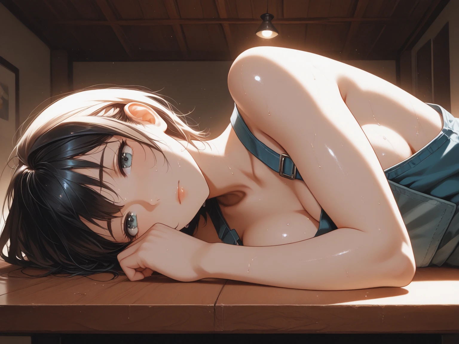 in 8K、top-quality、​masterpiece、ultra-detailliert、超A high resolution、2 men and women、Medium chest、mid night、lying on your back on the floor、Rape、terrorism、closing eye、shed tears、Scream、Naked clothes are scattered、opening legs widely、Love Juice
