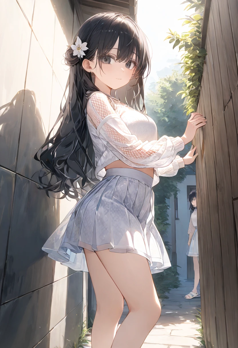 1 girl,White one-piece dress,black hair,masterpiece, best quality, very aesthetic, absurdres masterpiece, best quality, very aesthetic, absurdres masterpiece, best quality, very aesthetic, absurdres,cowboy shot
