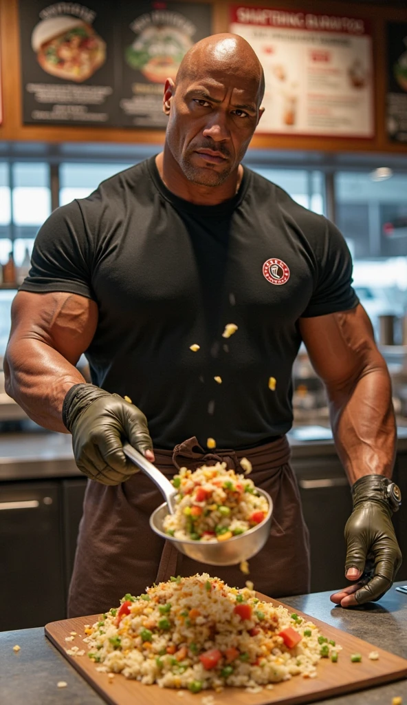 there is a man holding a fork and a bowl of food, cooking show, yummy, mukbang, best chef, ready to eat, An award-winning original photo, (40 years old daddy:1.1), 1boy, Solo, round face, beefy body, (big shoulders), big pecs, big pectorals, stubbles, Short beard, Beautiful eyes:1.3, (Detailed face:1.3), wearing glasses, Dynamic Angle, volumetric lighting, (Best quality, A high resolution, Photorealistic), Cinematic lighting, Masterpiece, RAW photo, stock photo, Intricate details, hdr, depth of field, in a cozy restaurant, with many customers in background,