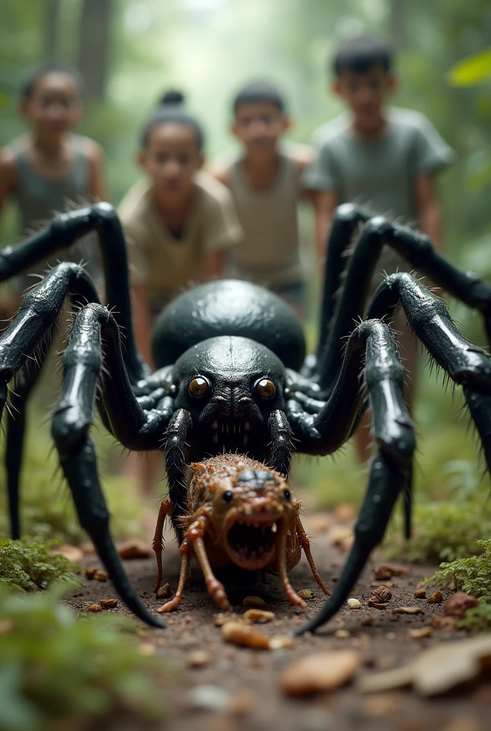 detailed photo of a giant ant, in rain, epic background and light, a beautiful ((woman riding the giant ant)), jungle background, thunder, mist, giant trees, swirling lights, apocalypse now