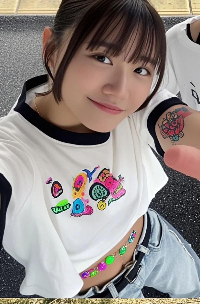 long tongue,Laughing with your mouth wide open and showing your teeth,Natural smile,(((peace sign))),peace sign,peace sign,Japanese girl,20 year old girl,Beauty,Beautiful face,Cute face,Mischievous expression,Tank top,