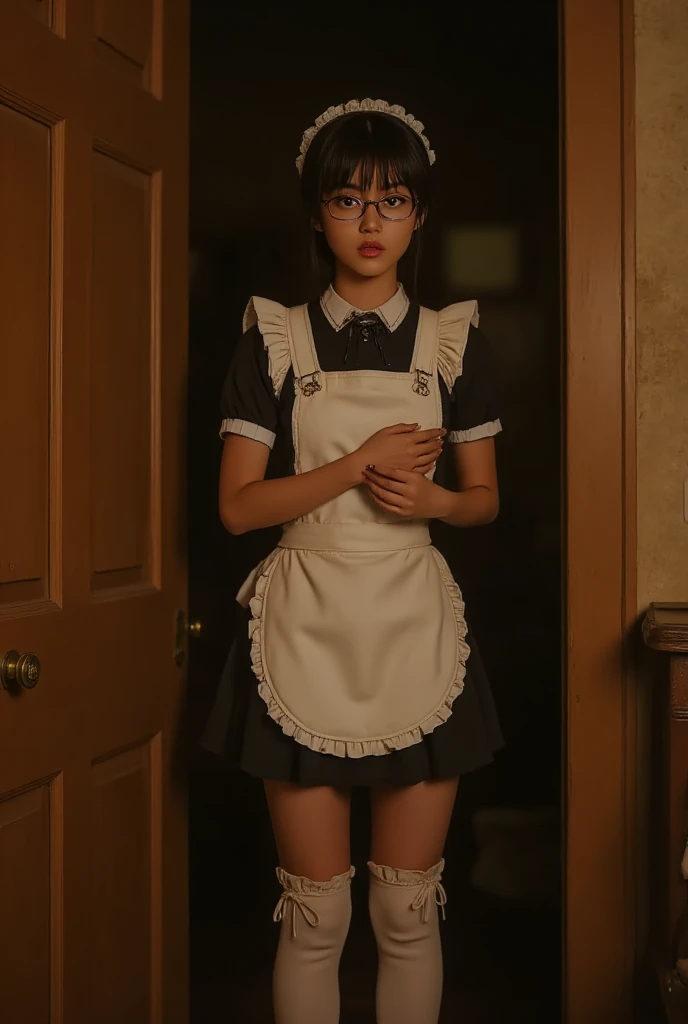 score_9、score_8_up、score_7_up、score_6_up、score_5_up、score_4_up、source_アニメ、One girl、Black Hair、Red Eye、ww-chain、Shackles、Hanging a girl、Raise your arms、On the ceiling、Long Hair、Maid clothes、Black thigh-high boots、Heel、night、window、Dungeons、Highest quality、Highest Resolution、4k uhd、