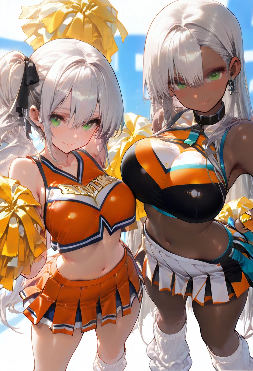 (Extremely intricately), (detailed shot), (2 cheerleader females:1.3), (2 nice women), (super soft features:1.1), (perfect pretty faces:1.1), (sassy eyes and smiles), dimples, (tan skin:1.2), (pigtails), (ponytail hair), (chokers), (round breasts), (bubble butt), (wide hips:1.1), (slim waist:1.1), (thick thighs:1.1), (detailed face and eyes:1.2), (slutty tops), (micro skirts), (tight tummies:1.1), (hot sexy females), (slender fit bodies:1.2), (rendered by Disney Pixar), (detailed hand and finger:1.2), (medium breasts:1.2), (busty), (deep cleavage:1.2), (labia outline:1.3), (hard teat:1.3).