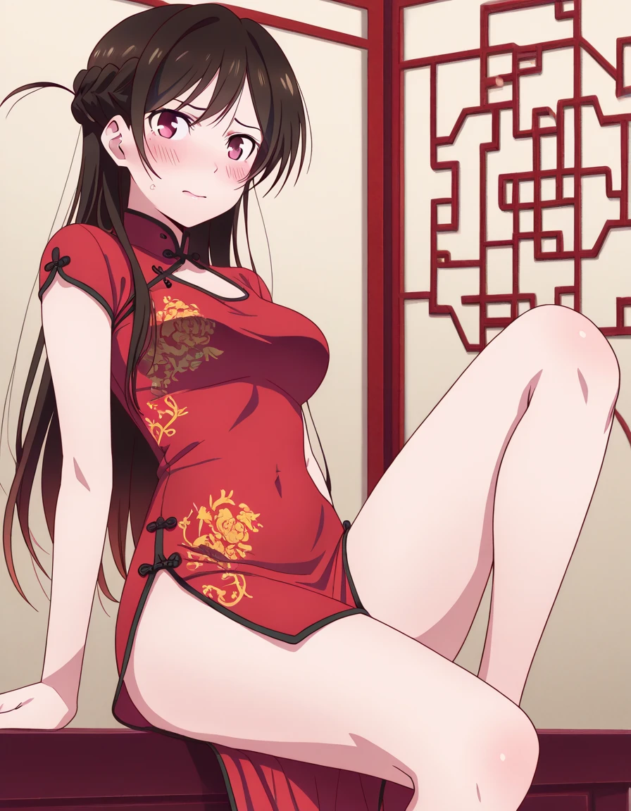 A tragic historical drama in 8k live-action style: Beautiful palace secrets Beautiful Chinese 10-year-old Kung Fu girl princess with long black hair defecating Gorgeous embroidery, Ultra glossy, She is wearing a shiny red top and bottom long sleeve floral pajama kung fu suit.... She blushed、Covered with a floral blanket、Pierced She spreads her legs wide and poops from her anus、Filth、A large amount of poop drips out She turns her face away and blushes. Her armpits are wet and you can see her armpit hair through the glass.