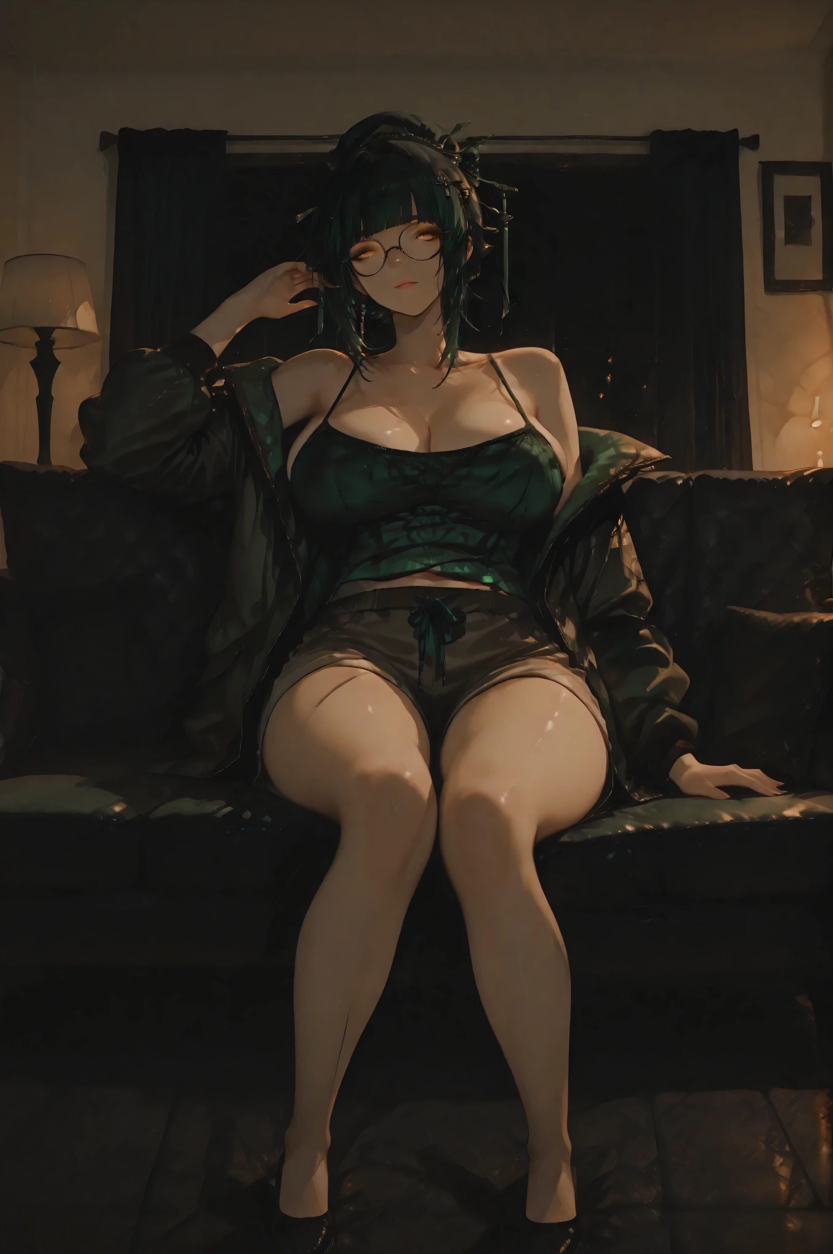 expansive landscape photograph , (view from below, It shows the sky above and the fields below.), Seen from a distance, flooring, Girl sitting on a chair and looking up,a chair, (big size ass, thick-thighs:0.7), (window:1.2), (A table:0.9) , Wood Break Production Art, (warm light source:1.2), (Cafe Background:1.3), intricated details, Volumetric lighting, Realism BREAK(masterpiece:1.2), (Top Quality), 4k, Ultra-detail, (Dynamic configuration:1.4), Very detailed and colorful details,(Rainbow colors:1.2), (Glowing lights, Atmospheric lighting), Dreamy, Magical, (Solo:1.2), intriciate detail, (belly fat:1.5),1 belly button, Cheeky look, Sagging middle breasts, (Green Eyes:1.3), (Green long hair:1.5), (Green long coat with fur, Bikini in a long coat, tight pants, sandals, belts:1.5), (Dynamic Pose, Dynamic Angle:1.2), (Big knife, She is holding a knife:1.5),