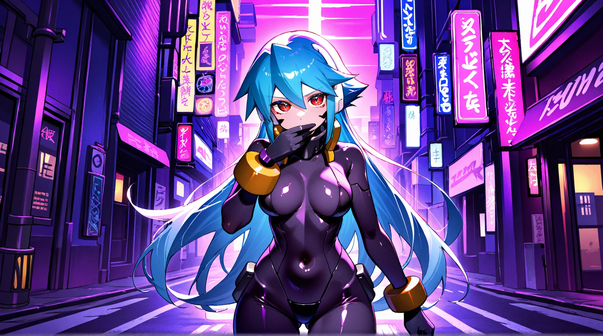 (best quality,4k,8k,highres,masterpiece:1.2), ultra-detailed, anime style, half body view , devil red eyes, gorgeous woman, cyberpunk background, futuristic, neon lights, smoky atmosphere, reflective surfaces, glowing tattoos, metallic elements, extravagant hairstyle, provocative fashion, seductive gaze, vibrant colors, dynamic pose, cityscape, urban chaos, technologically advanced, augmented reality, holographic projections, dystopian ambiance, skyscrapers, flying vehicles, rain-soaked streets, dark alleyways, bustling crowds, energetic and vibrant, mysterious aura, topless, pink puffy nipples, naked chest, gigantic tits, very huge naked breasts 
