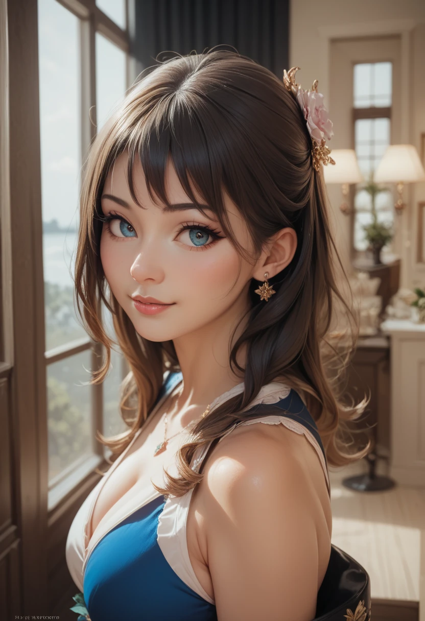 ((((highest quality))))、(((Ultra-precision CG16K wallpaper)))、(((masterpiece)))、(((Super detailed)))、(((Extreme detail)))、((１Mature 32 year old woman:1.8))、((Very beautiful Japanese faces))、((Shiraishi Mai:1.5))、((Soft Wave Ponytail Long Hair、blunt bangs:1.5))、(Shiny brown hair)、Beautiful delicate eyes、eyeliner、eye shadow、Brown eyes、High nose、Small nostrils、Small Mouth、Seductive lips、Beautiful breasts、((C cup size breasts))、Cleavage、Voluptuous body、Perfect proportions、Perfect Anatomy、Perfect composition、Beautiful detailed shading、Beautiful, natural lighting、Beautiful detail glow、Depth of written boundary、(((High chroma)))、(((Real:1.9)))、((vivid:1.5))、((Beautiful Skin))、((Skin Texture))、((Realな皮膚感))、(((Full Shot:1.6)))、((View from the ceiling、Bird's-eye view:1.8))、((Surprised face with mouth open:1.6))、(blush:1.5)、Bright daylight、Natural light、(((lying on your back on the bed:1.8)))、(Lying pose:1.5)、(((Light grey virgin killer sweater:1.6)))、((Earrings、Wearing a necklace:1.3))、