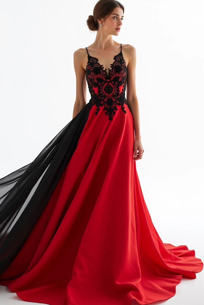 red or black dress on mullet style with layers without puffy shoulders based on game of thrones and house of the dragon for prom that is hollywood based