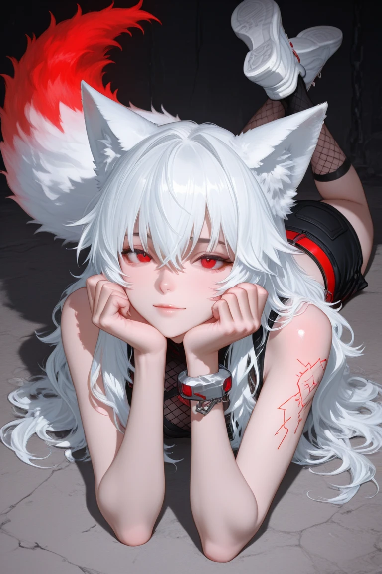 realistic photo of slaved (savage, tribal, jungle)_vampire with (white hair), bat fur, bat ears, coat|wings, ((fangs)), futuristic_extremely_detailed_tight_(lacy, silk, satin, leather, latex, fur)_(clothing, skirt), detailed face, detailed beautiful shiny red eyes, slit pupils, (((seductive laying))), metallic reflections, ((tatooed, marked)_with_shining_runes)_fit_muscular_body, shiny white skin, tropical city ruins fog, (((1girl))), portrait, (full body), natural breasts, medium length white hair, masterpiece, best quality, beautiful and aesthetic:1.2, fractal art:1.4, 16K, HDR, RTX, Ray Tracing, Radiosity, Anisotropic Filtering, Subsurface Scattering