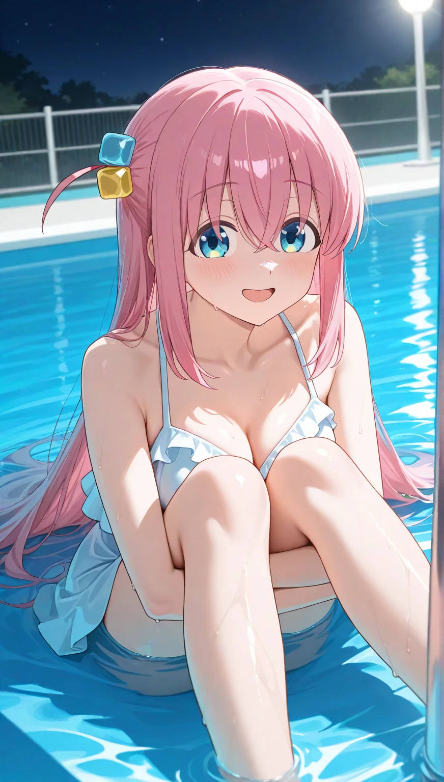 tmasterpiece,Need,1girll,Solo,Red eyes,(Pink cyan gradient hair),(Gradient hair),ahoge,(smallunderboob),(flatchest),white colored eyelashes,(++),Under the water,full bodyesbian, white shirt,fullnude,Take off your clothes,Rub your chest with both hands,