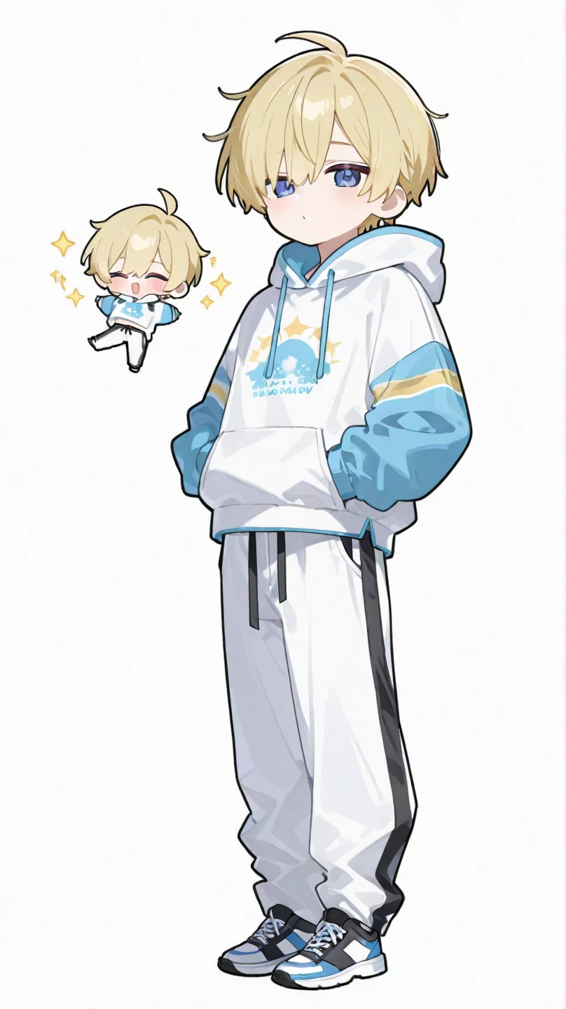 A Boy with Merman Themed Clothes, Blonde Hair & Blue Eyes
