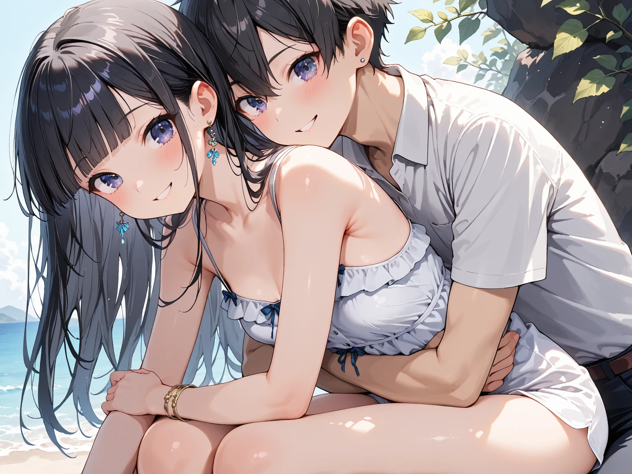 (((High resolution:1.5))), (((Very detailedな:1.5))), (((Two Girls:1.3))),((7Head to Body:1.3))、 (((beach,Outdoor、Midday light background)))、(((Happy expression))), (((smile:1.5)))、(((Beautiful and detailed eyes:1.3))), (((Very detailed))), (((Details face:1.5))), break ,sunny、((Nude:1.5)))、(((Very delicate body:1.5)))、(((Very flat chest:1.5)))、((Small waist))、Friendly atmosphere、(from side:1.2),(((Embrace:1.5)))、((Licking each other's bodies:1.5))、(((wavy hair:1.3)))、(((short hair)))、(((Short Ponytail))),Normal limbs、(((thigh gap:1.3))),